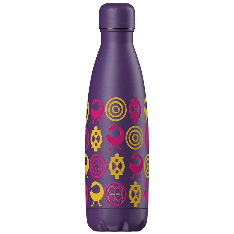 Purple Stainless Steel Water Bottle With African Inspired Adinkra Design