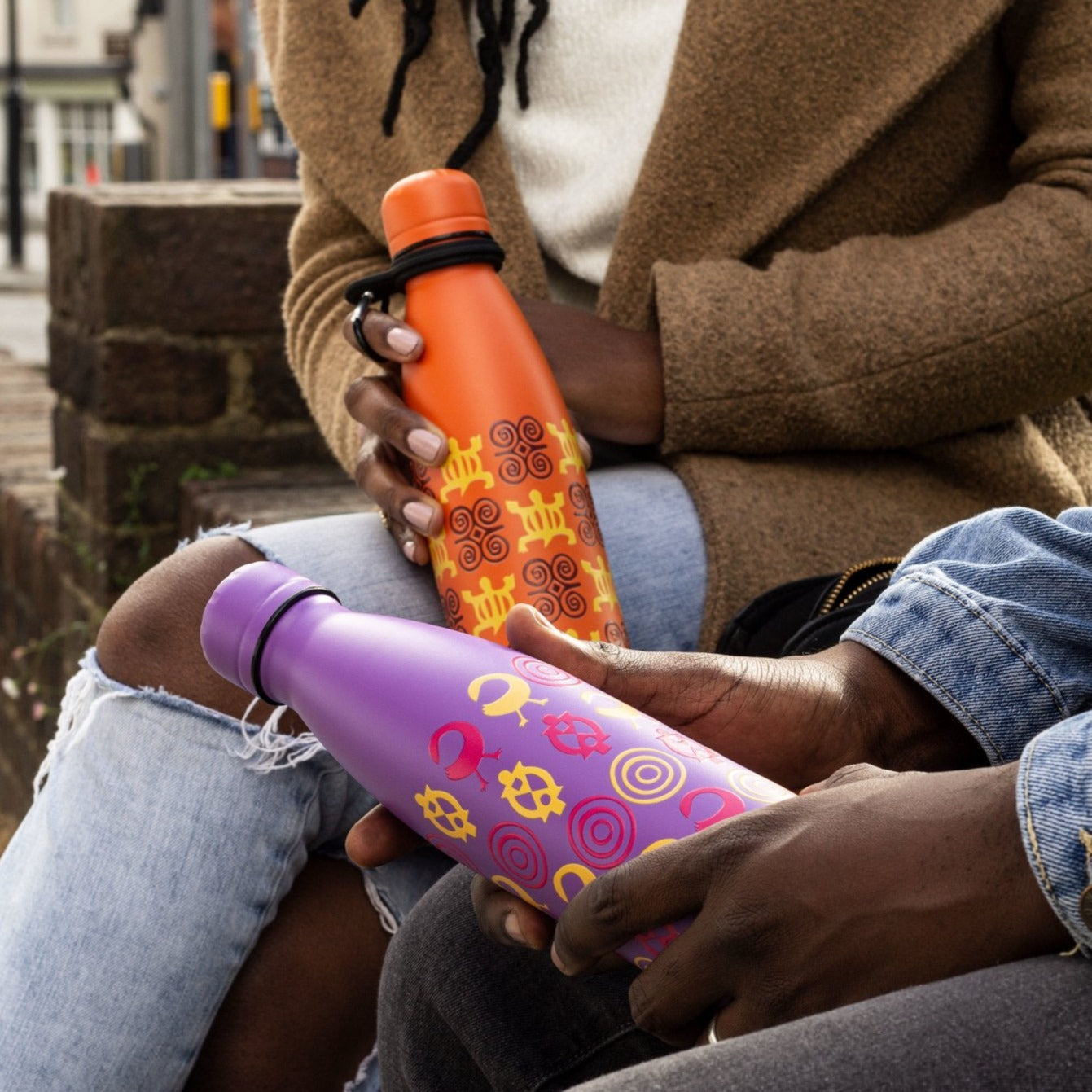 Couple with Purple and Orange Stainless Steel Water Bottle 